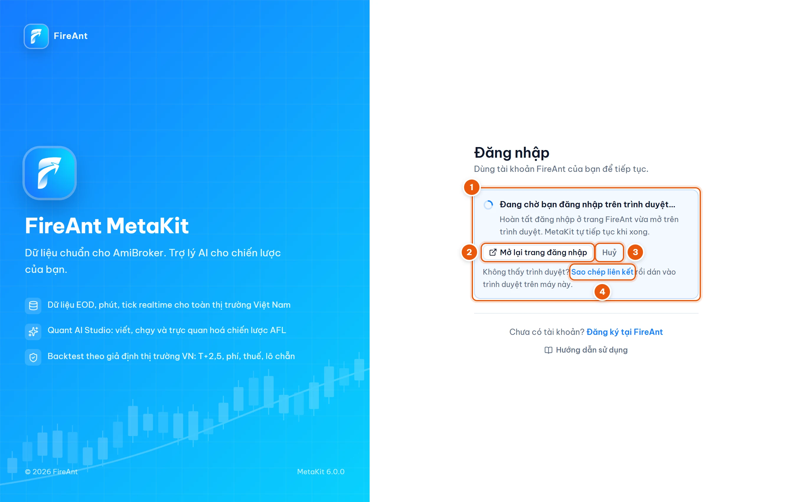 MetaKit đang chờ đăng nhập trên trình duyệt