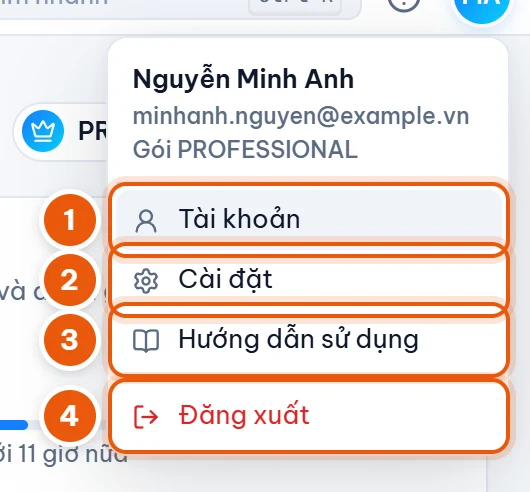 Menu tài khoản