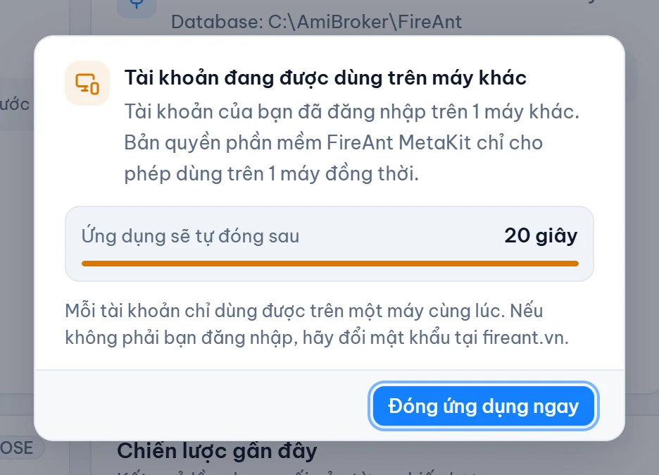 Thông báo tài khoản đang dùng trên máy khác